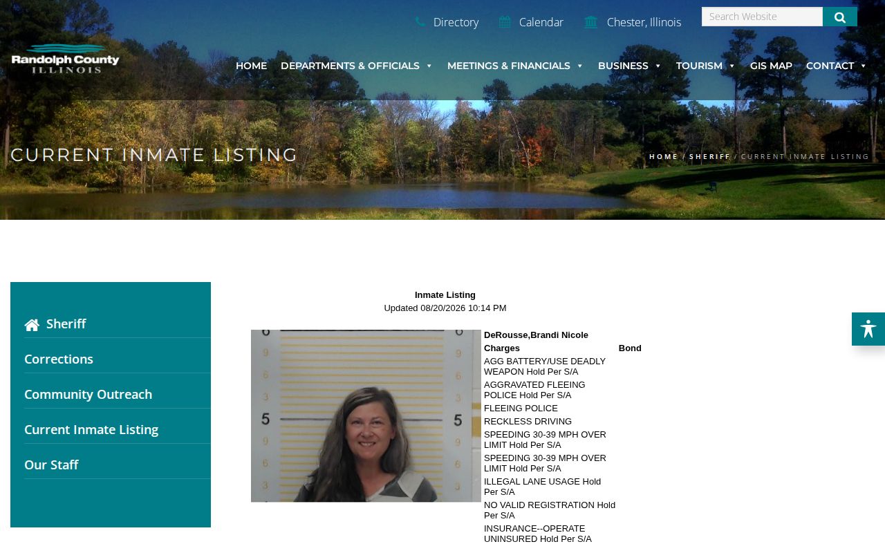 Randolph County Jail current-inmate listing with a booking photo and charge display